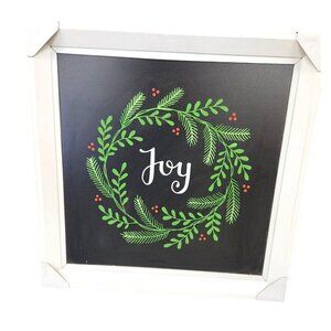 Joy Wreath Sign 22x22 inches Handmade. Chalkboard background with white frame.